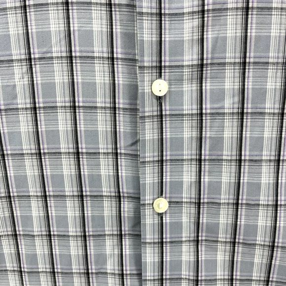 Kenneth Cole Reaction Shirt 17.5 34 35 Gray Plaid Button Up Slim Fit Long Sleeve - Picture 6 of 16
